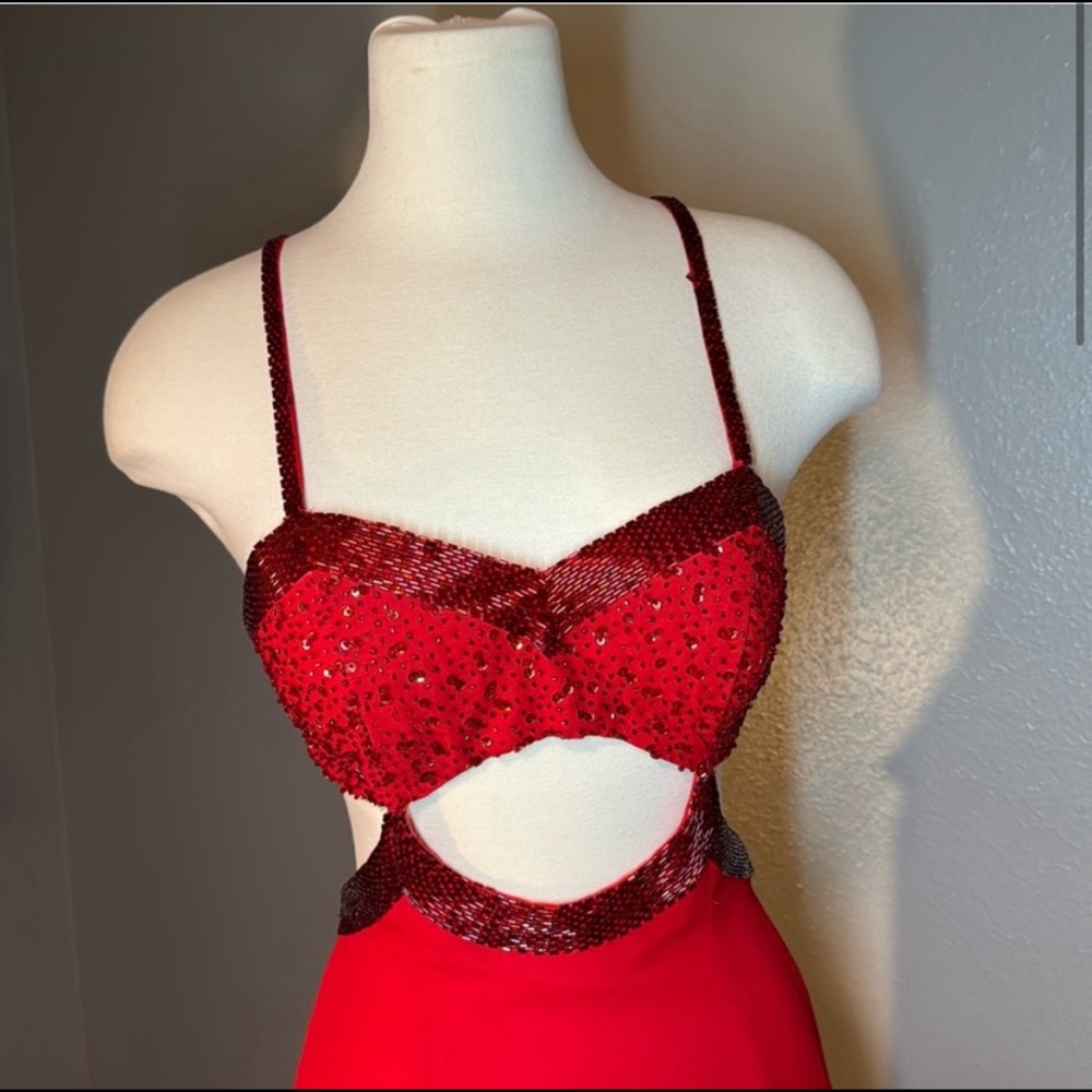 Vintage Hand-Beaded Cherry Red Formal Gown